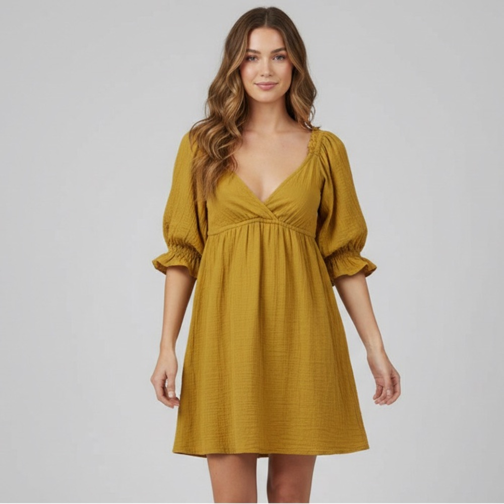 Billabong Golden Yellow Cotton A-line Mini Dress‎ Women’s Size Small